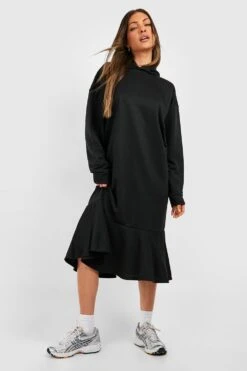 Vestito In Felpa Midi Con Volant E Cappuccio -Negozio al dettaglio Vestiti gzz48826 black xl 2