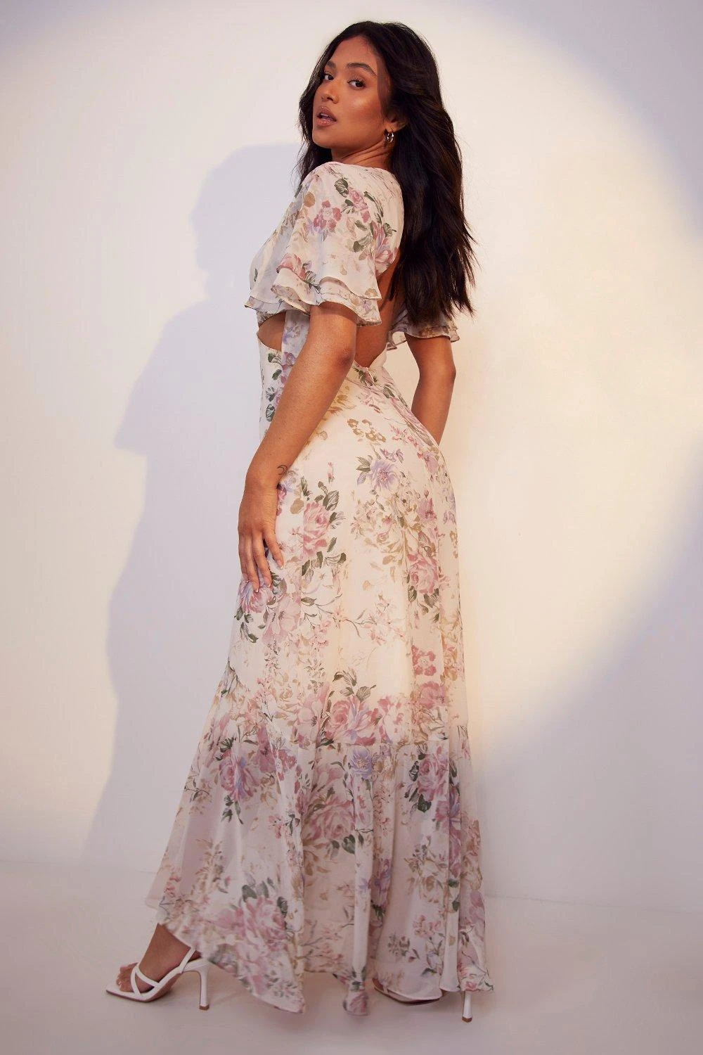 Vestito Maxi Petite A Fiori Con Maniche A Campana 2 Vestito Maxi Petite A Fiori Con Maniche A Campana - immagine 2