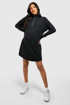 Vestito In Maglia Premaman Oversize A Coste Con Trama E Zip Corta -Negozio al dettaglio Vestiti gzz49095 black xl 2