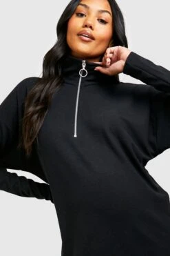 Vestito In Maglia Premaman Oversize A Coste Con Trama E Zip Corta -Negozio al dettaglio Vestiti gzz49095 black xl 3