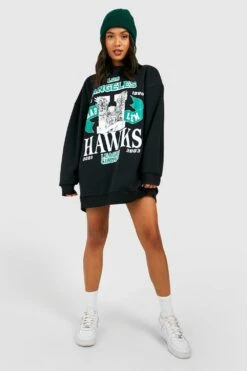 Vestito In Felpa Petite Oversize Con Slogan Stile College -Negozio al dettaglio Vestiti gzz49458 black xl 2