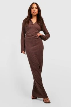 Vestito Maxi Petite A Coste Con Trama E Colletto