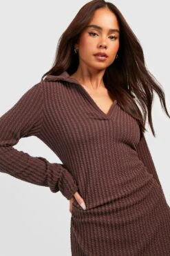 Vestito Maxi Petite A Coste Con Trama E Colletto -Negozio al dettaglio Vestiti gzz50053 chocolate xl 3