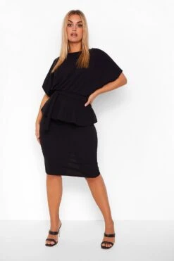 Vestito Plus Size Con Volant Sul Fondo E Scollo A Barchetta -Negozio al dettaglio Vestiti pzz00246 black xl 2