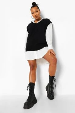 Vestito Camicia Plus Size Oversize 2 In 1 -Negozio al dettaglio Vestiti pzz01247 black xl 2