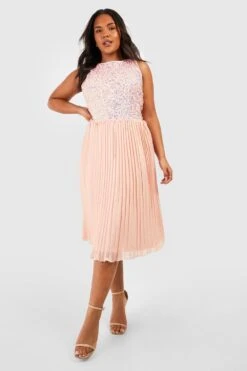 Vestito Midi Plus Size Da Cerimonia Con Paillettes A Contrasto -Negozio al dettaglio Vestiti pzz01461 blush xl 2