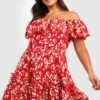 Vestito Skater Plus Size A Fiori Con Spalle Scoperte
