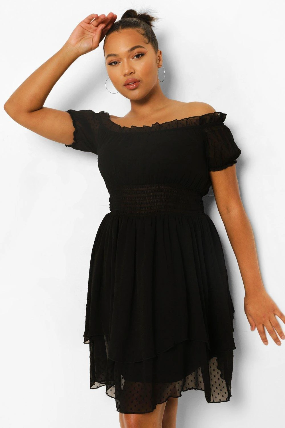 Vestito Skater Plus Size In Rete Plumetis Con Spalle Scoperte 4 Vestito Skater Plus Size In Rete Plumetis Con Spalle Scoperte - immagine 4