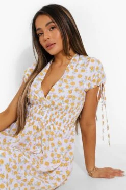 Vestito Maxi Petite A Fiori Piccoli Con Scollo Profondo -Negozio al dettaglio Vestiti pzz02395 white xl 3