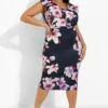 Vestito Midi Plus Size Da Cerimonia A Fiori Con Arricciature