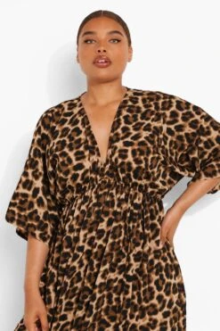 Vestito Maxi Plus Size Leopardato Con Maniche Ad Ala Di Pipistrello -Negozio al dettaglio Vestiti pzz03179 leopard xl 3