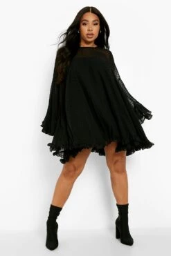 Vestito Smock Plus Size In Rete Plumatis Con Pieghe 6 Vestito Smock Plus Size In Rete Plumatis Con Pieghe -Negozio al dettaglio Vestiti pzz04374 black xl 2