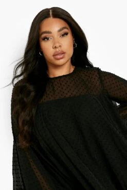 Vestito Smock Plus Size In Rete Plumatis Con Pieghe 7 Vestito Smock Plus Size In Rete Plumatis Con Pieghe -Negozio al dettaglio Vestiti pzz04374 black xl 3