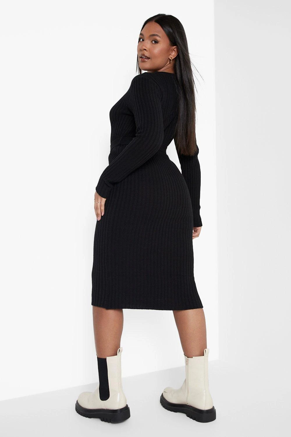 Vestito Plus Size In Maglia A Coste Con Cintura 2 Vestito Plus Size In Maglia A Coste Con Cintura - immagine 2