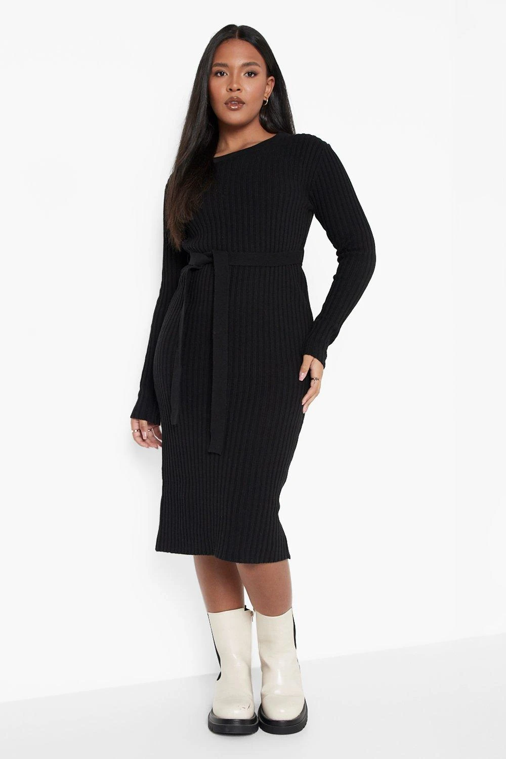 Vestito Plus Size In Maglia A Coste Con Cintura 3 Vestito Plus Size In Maglia A Coste Con Cintura - immagine 3