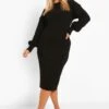 Vestito Midi Plus Size In Maglia Intrecciata Con Maniche A Palloncino