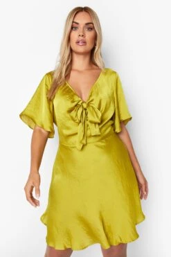 Vestito Skater Plus Size In Raso Con Laccetti Frontali