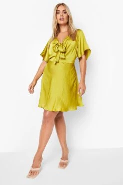 Vestito Skater Plus Size In Raso Con Laccetti Frontali -Negozio al dettaglio Vestiti pzz05986 chartreuse xl 2