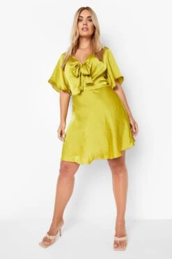 Vestito Skater Plus Size In Raso Con Laccetti Frontali -Negozio al dettaglio Vestiti pzz05986 chartreuse xl 3