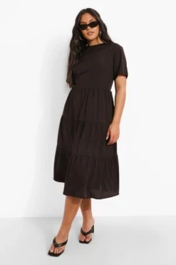 Vestito Smock Midi Plus Size Con Balze -Negozio al dettaglio Vestiti pzz06117 black xl 2