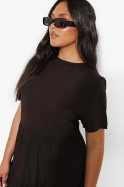 Vestito Smock Midi Plus Size Con Balze -Negozio al dettaglio Vestiti pzz06117 black xl 3