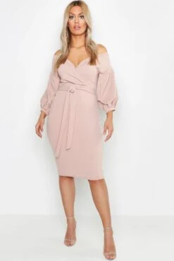 Vestito Scaldacuore Midi Plus Size In Fibre Riciclate Con Spalle Scoperte