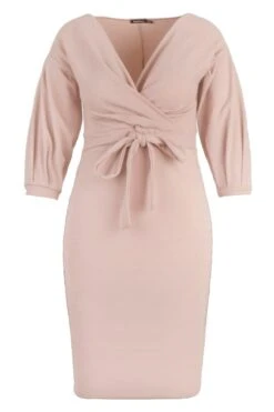 Vestito Scaldacuore Midi Plus Size In Fibre Riciclate Con Spalle Scoperte -Negozio al dettaglio Vestiti pzz07256 stone xl 2