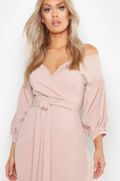 Vestito Scaldacuore Midi Plus Size In Fibre Riciclate Con Spalle Scoperte -Negozio al dettaglio Vestiti pzz07256 stone xl 3