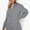 Vestito Camicia Plus Size A Quadri Pied-de-poule Con Volant Sul Fondo