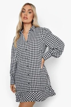 Vestito Camicia Plus Size A Quadri Pied-de-poule Con Volant Sul Fondo -Negozio al dettaglio Vestiti pzz08023 black xl 3