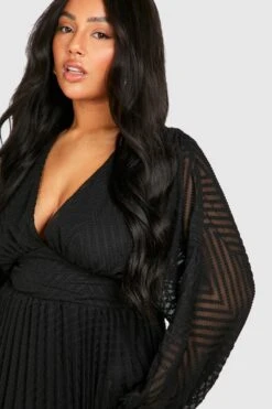 Vestito Skater Midi Plus Size In Chiffon Con Trama In Rilievo -Negozio al dettaglio Vestiti pzz08212 black xl 3