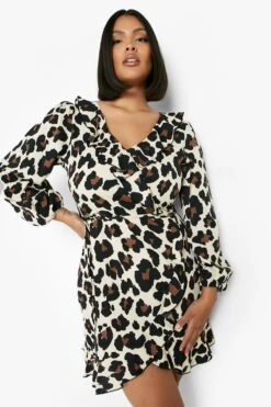 Vestito Plus Size A Maniche Lunghe A Incrocio Con Volant Intessuti