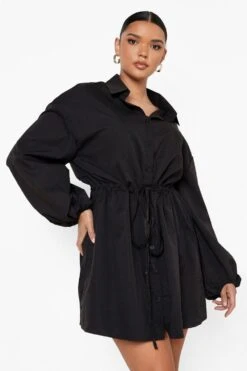 Vestito Camicia Plus Size Con Coulisse In Vita E Maniche Oversize -Negozio al dettaglio Vestiti pzz08373 black xl 3