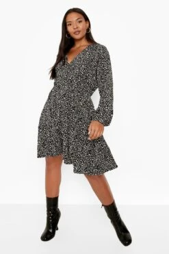 Vestito Plus Size A Incrocio A Maniche Lunghe Con Fantasia Animalier 6 Vestito Plus Size A Incrocio A Maniche Lunghe Con Fantasia Animalier -Negozio al dettaglio Vestiti pzz08410 black xl 2