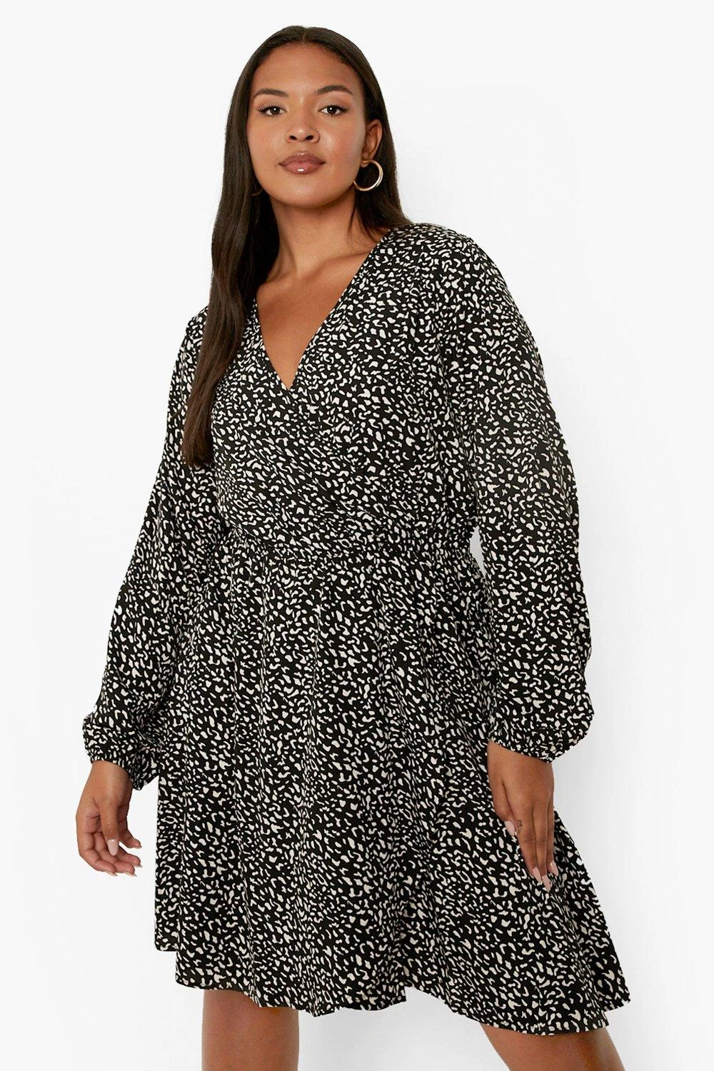 Vestito Plus Size A Incrocio A Maniche Lunghe Con Fantasia Animalier 4 Vestito Plus Size A Incrocio A Maniche Lunghe Con Fantasia Animalier - immagine 4