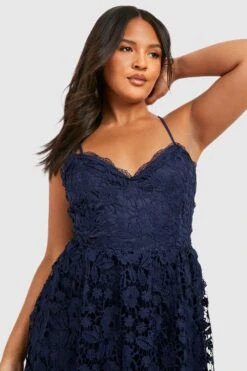 Vestito Midi Skater Plus Size In Pizzo All'uncinetto -Negozio al dettaglio Vestiti pzz08460 navy xl 3