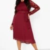Vestito Midi Plus Size Da Cerimonia In Pizzo A Contrasto