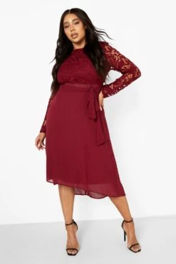 Vestito Midi Plus Size Da Cerimonia In Pizzo A Contrasto
