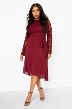 Vestito Midi Plus Size Da Cerimonia In Pizzo A Contrasto 6 Vestito Midi Plus Size Da Cerimonia In Pizzo A Contrasto -Negozio al dettaglio Vestiti pzz08473 berry xl 2