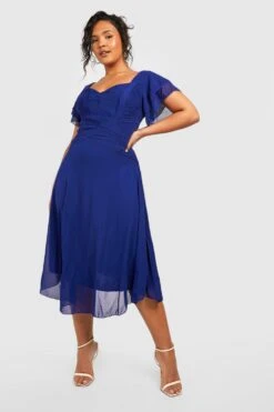 Vestito Midi Plus Size Da Cerimonia In Chiffon Con Maniche Ad Angelo -Negozio al dettaglio Vestiti pzz08501 navy xl 2