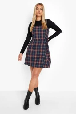 Vestito Scamiciato Plus Size A Incrocio A Quadri -Negozio al dettaglio Vestiti pzz08609 navy xl 2