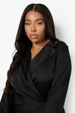 Vestito Camicia Plus Size In Raso -Negozio al dettaglio Vestiti pzz08723 black xl 3