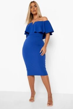 Vestito Midi Plus Size Con Arricciature E Spalle Scoperte