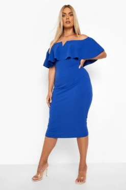 Vestito Midi Plus Size Con Arricciature E Spalle Scoperte -Negozio al dettaglio Vestiti pzz08764 cobalt xl 2