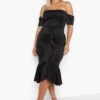 Vestito Midi Plus Size In Tessuto Scuba A Spina Di Pesce Con Scollo Bardot