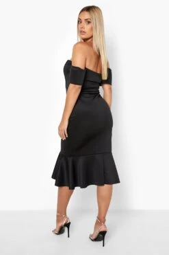 Vestito Midi Plus Size In Tessuto Scuba A Spina Di Pesce Con Scollo Bardot -Negozio al dettaglio Vestiti pzz08796 black xl 1