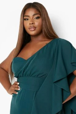 Vestito Midi Plus Size In Raso Con Maniche Arricciate -Negozio al dettaglio Vestiti pzz08890 emerald xl 3