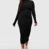 Vestito Midi Con Collo Alto Plus Size A Coste Morbide