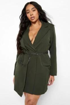 Vestito Blazer Plus Size Con Tasche E Cintura A Catena