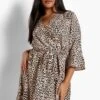 Vestito A Incrocio Plus Size Con Stampa Animalier